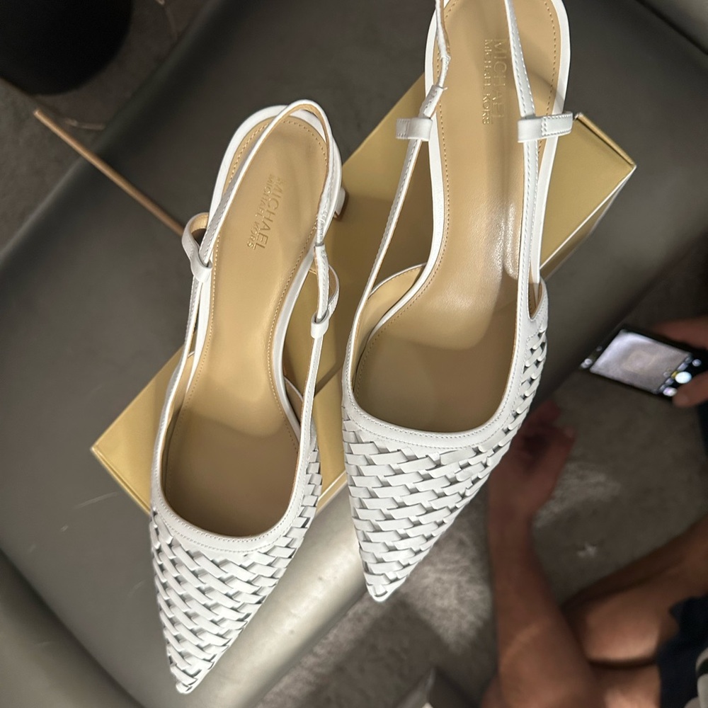Michael Kors White Woven Slingback Heels